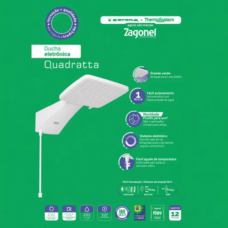 Ducha Quadratta Eletrônica 127V 5500W - Zagonel